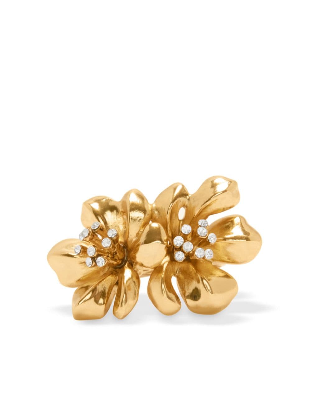 Oscar de la Renta Twin Flower crystal-embellished ring - Gold von Oscar de la Renta