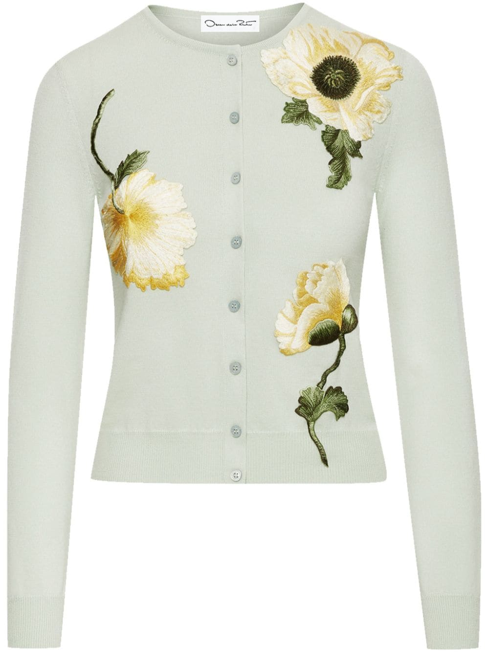 Oscar de la Renta embroidered-flower fine-knit cardigan - Green von Oscar de la Renta