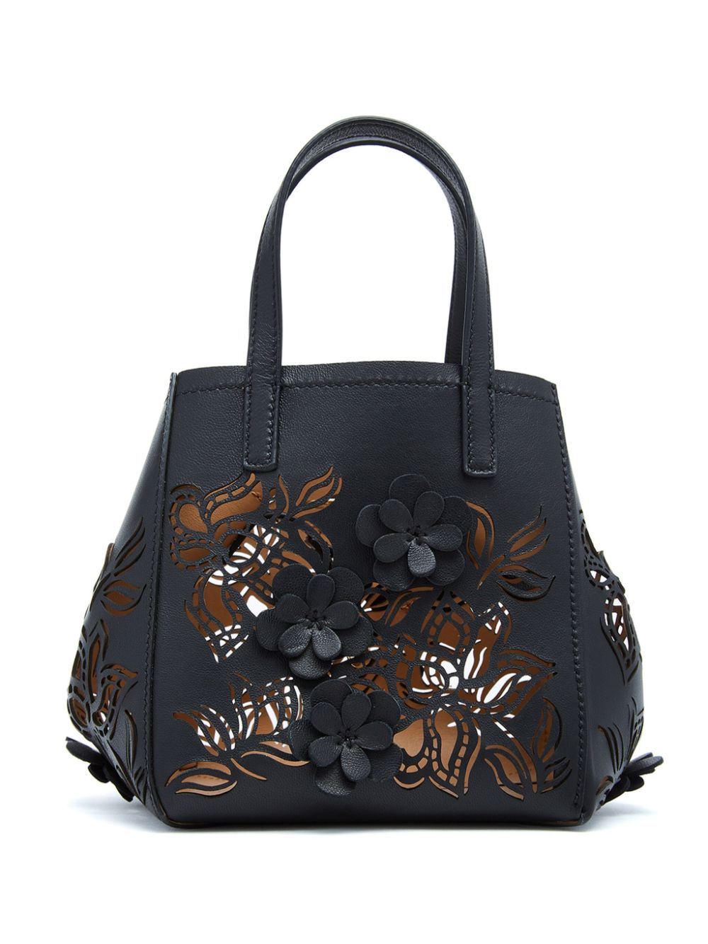 Oscar de la Renta floral-appliqué cut-out mini bag - Black von Oscar de la Renta