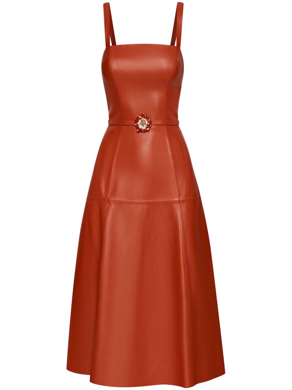 Oscar de la Renta floral-appliqué leather midi dress - Red von Oscar de la Renta