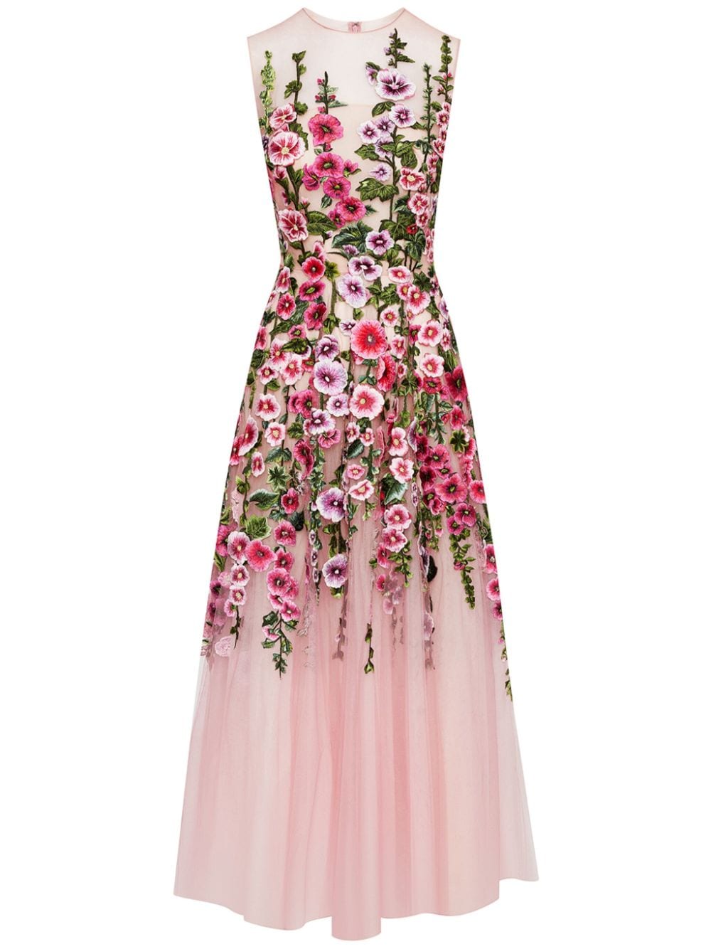 Oscar de la Renta floral-embroidery tulle-panels dress - Pink von Oscar de la Renta