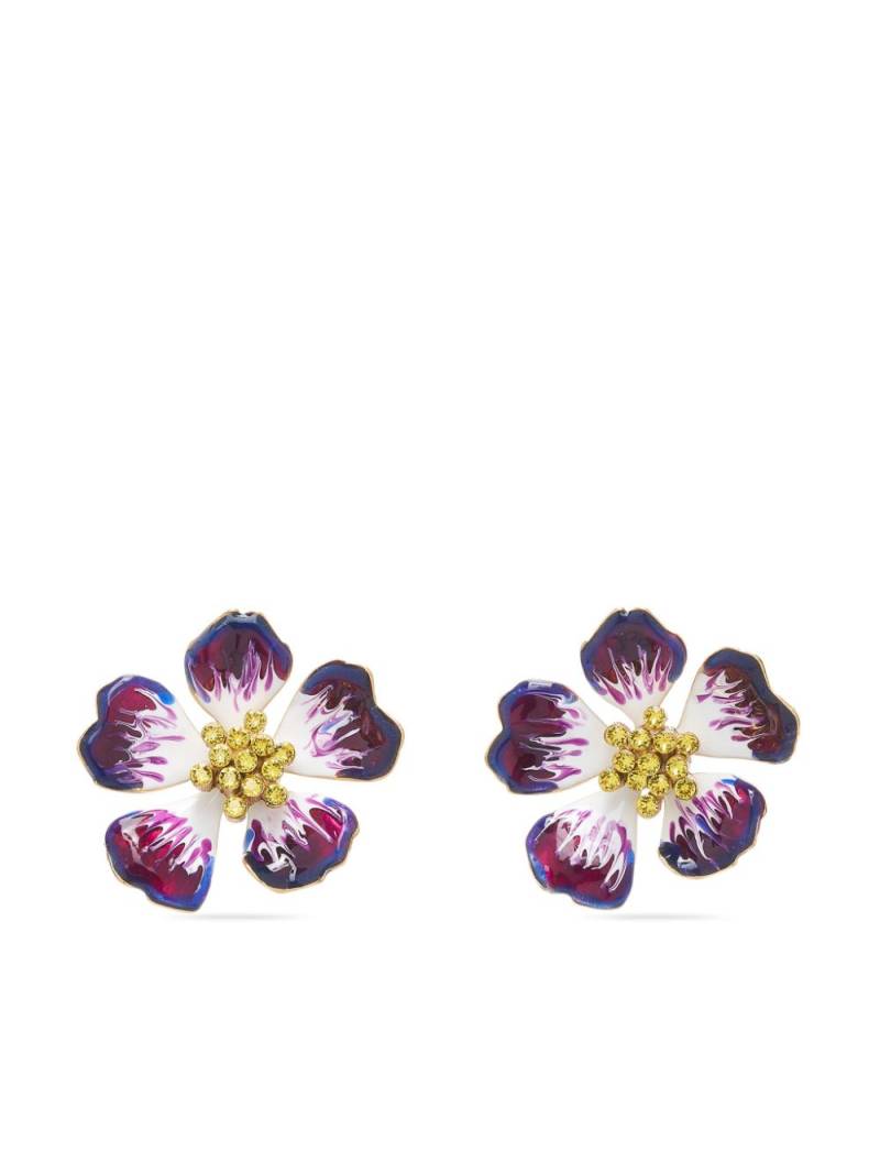 Oscar de la Renta large hand-painted floral-motif earrings - Purple von Oscar de la Renta