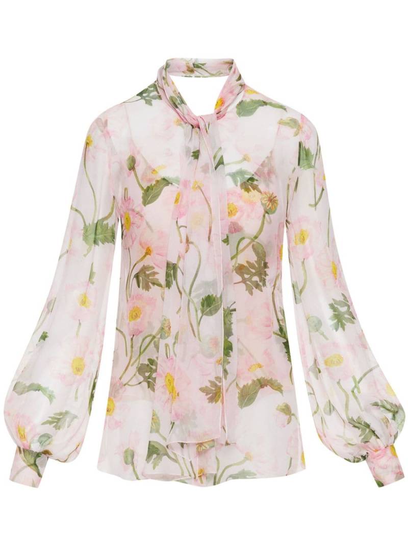 Oscar de la Renta poppy-print silk shirt - Pink von Oscar de la Renta