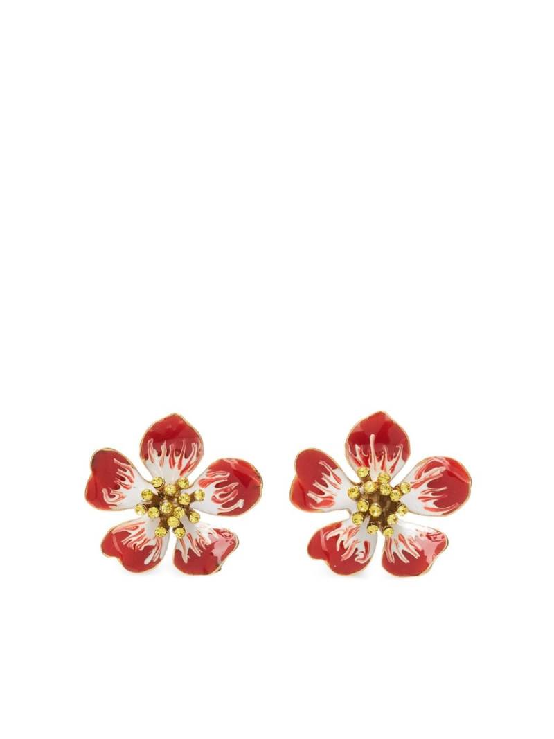 Oscar de la Renta small hand-painted floral-motif earrings - Red von Oscar de la Renta