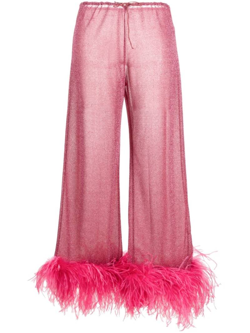 Oséree feather-detail wide-leg trousers - Pink von Oséree