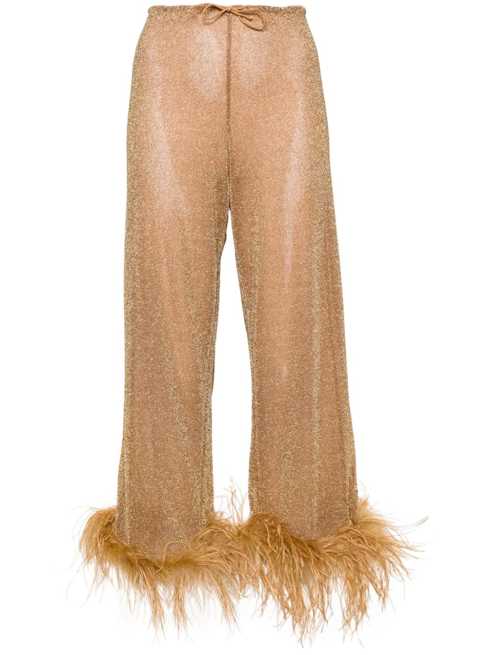 Oséree feather-trim lurex trousers - Brown von Oséree