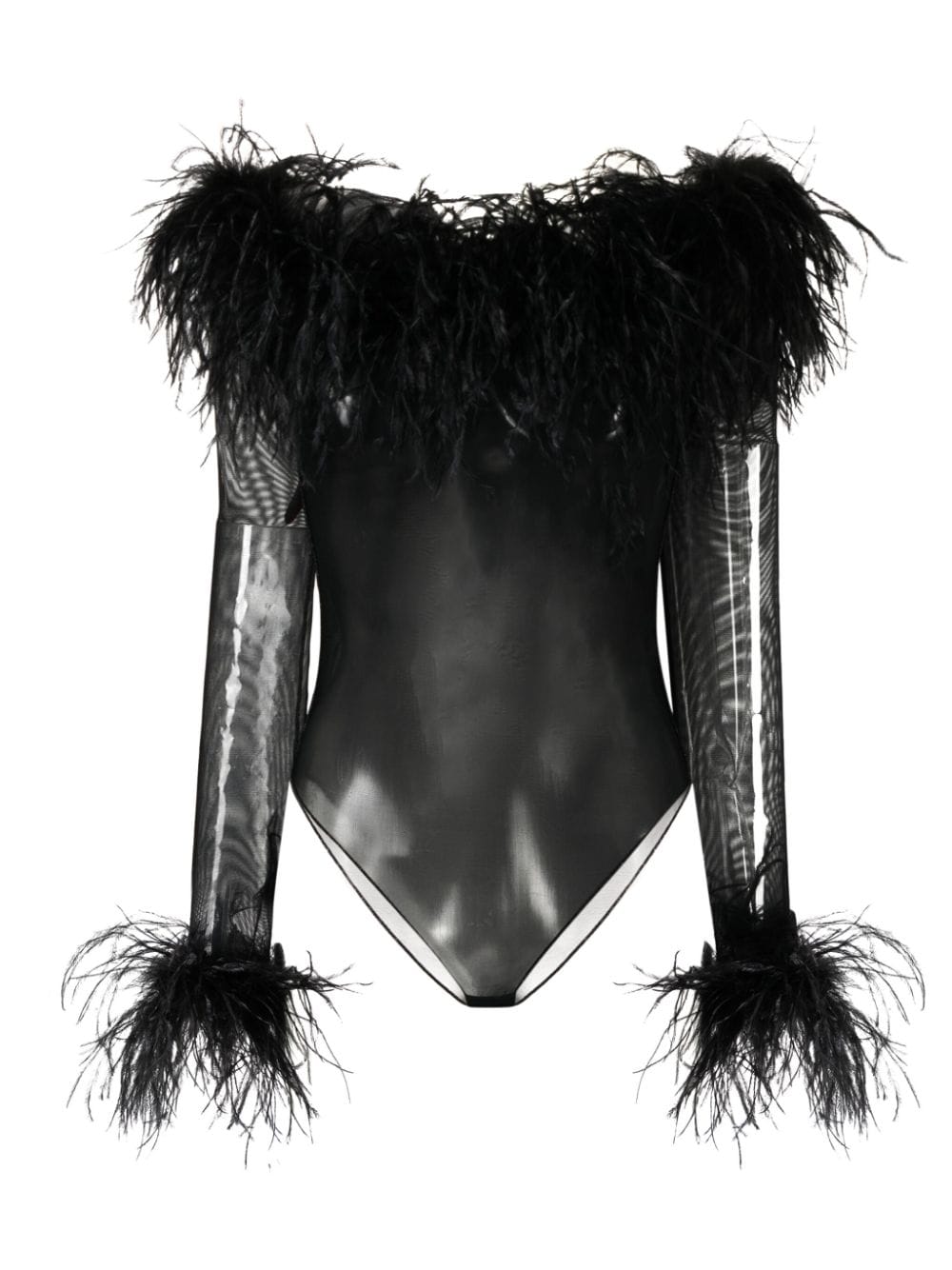 Oséree feather-trim mesh body - Black von Oséree