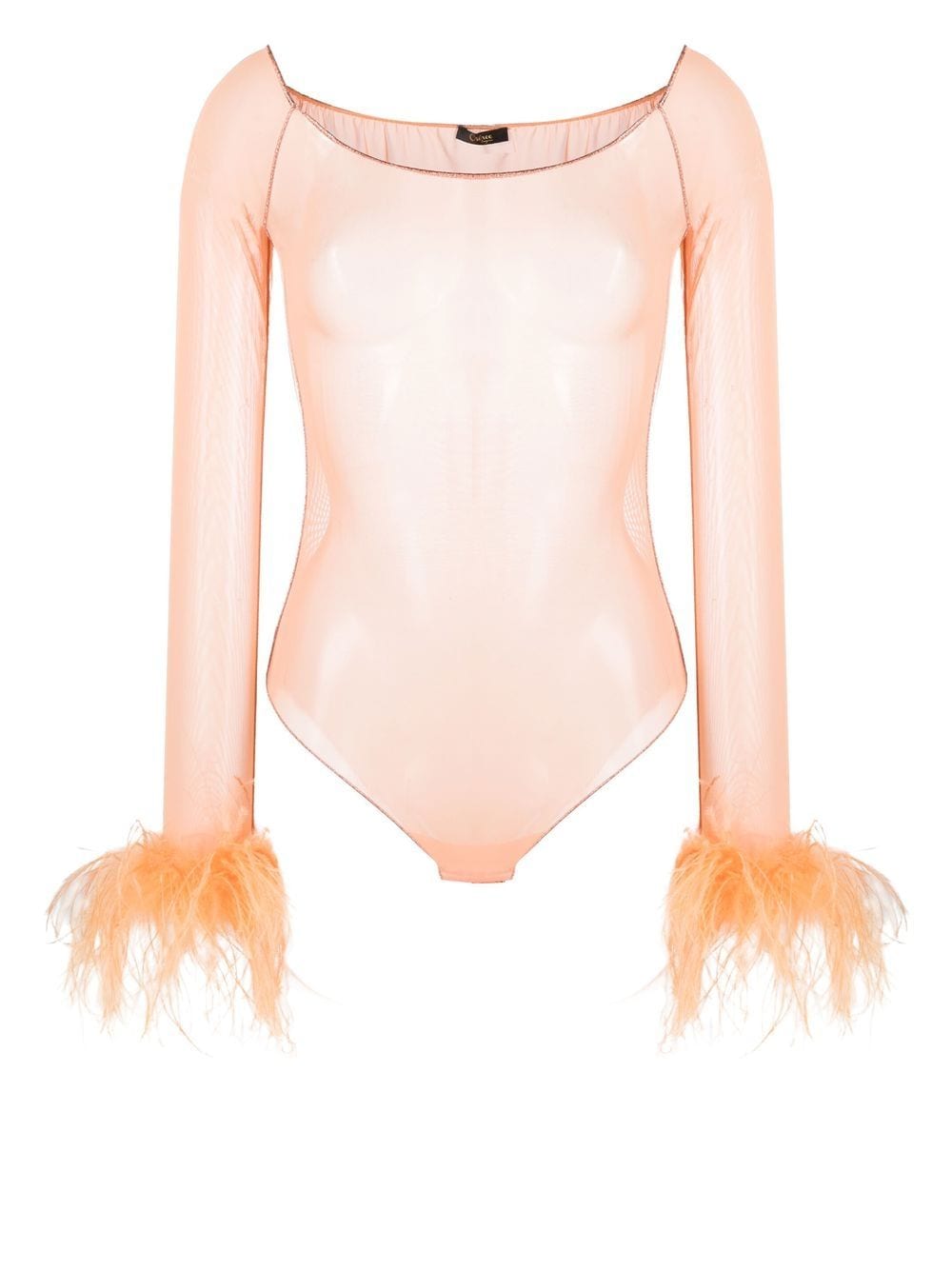 Oséree feather-trim sheer bodysuit - Orange von Oséree
