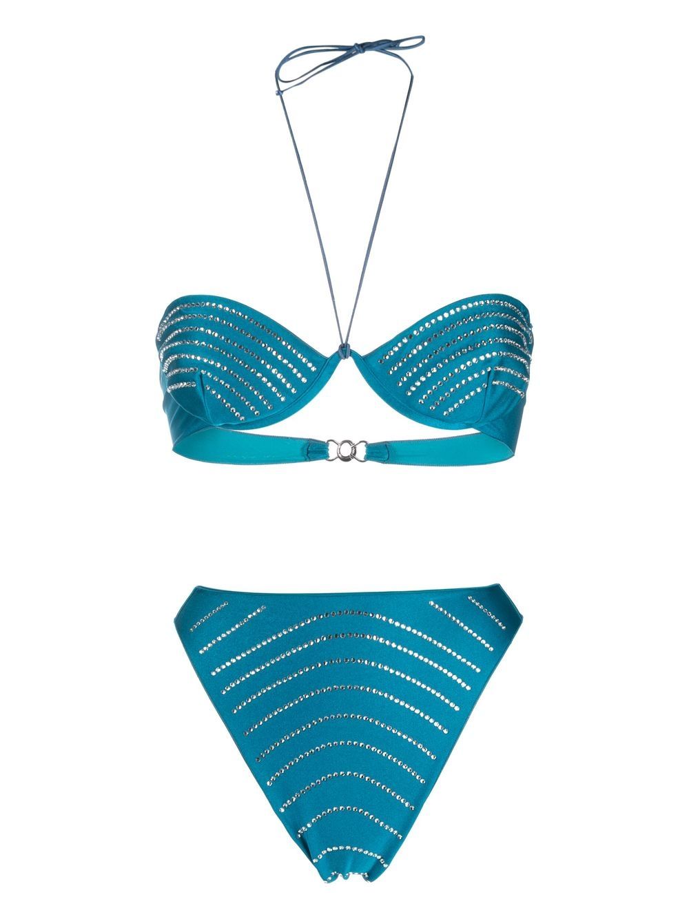 Oséree rhinestrone high-waisted bandeau bikini - Blue von Oséree