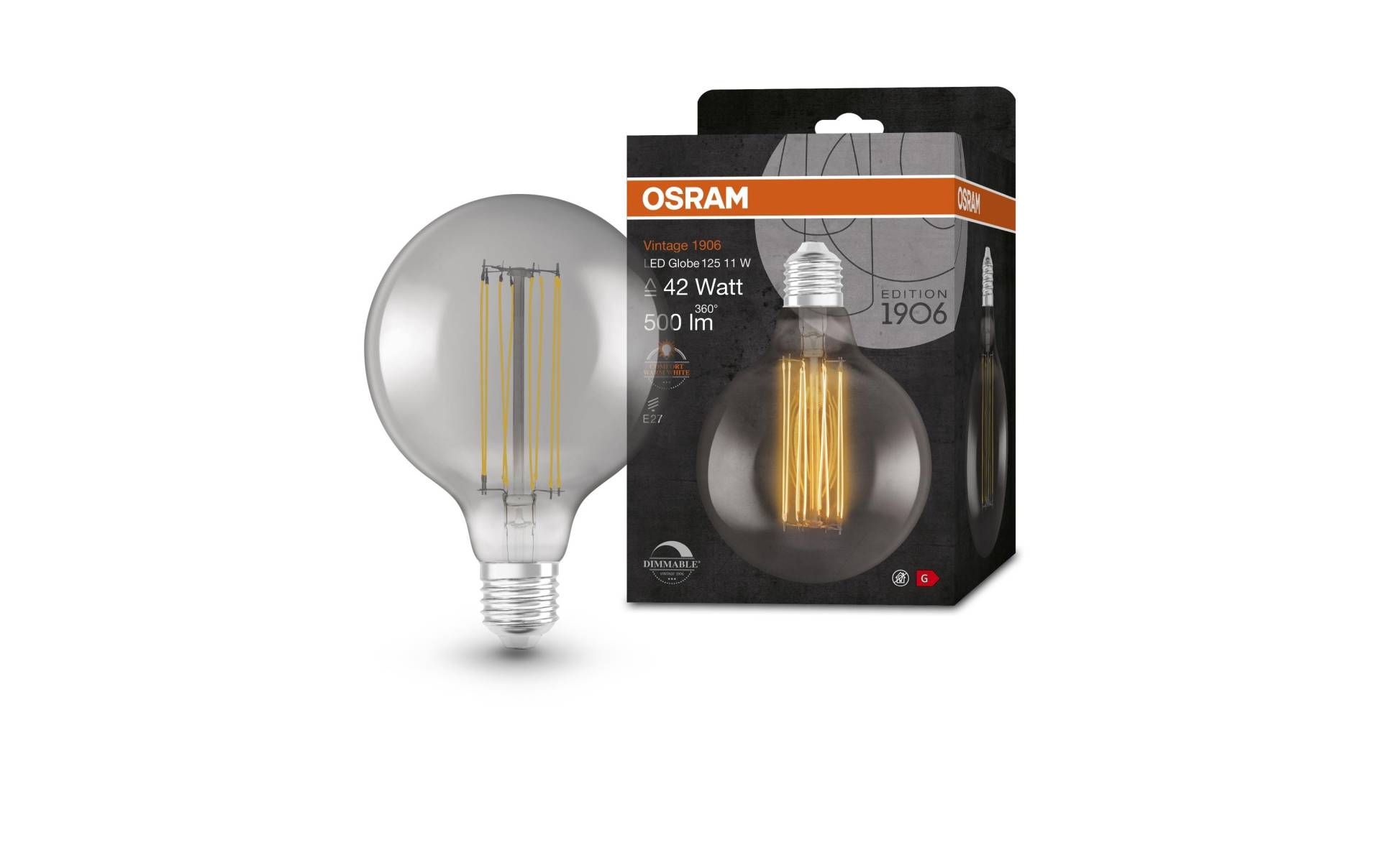 Osram LED-Leuchtmittel »Vintage 1906 Globe125, 11W, E27, Warmweiss«, E27, 1 St., Warmweiss von Osram