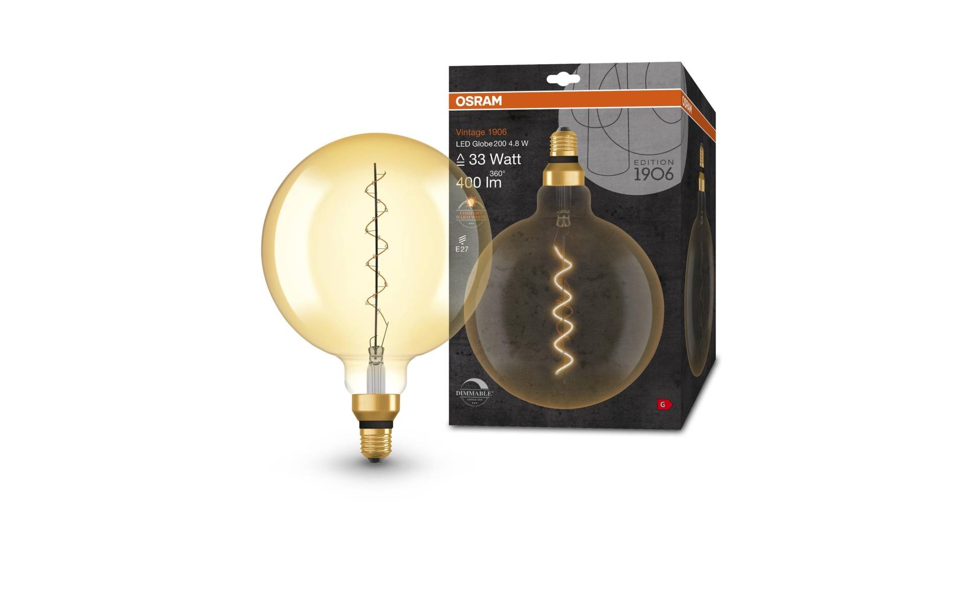 Osram LED-Leuchtmittel »Vintage 1906 Globe200, 4.8W, E27, Warmweiss«, E27, 1 St., Warmweiss von Osram