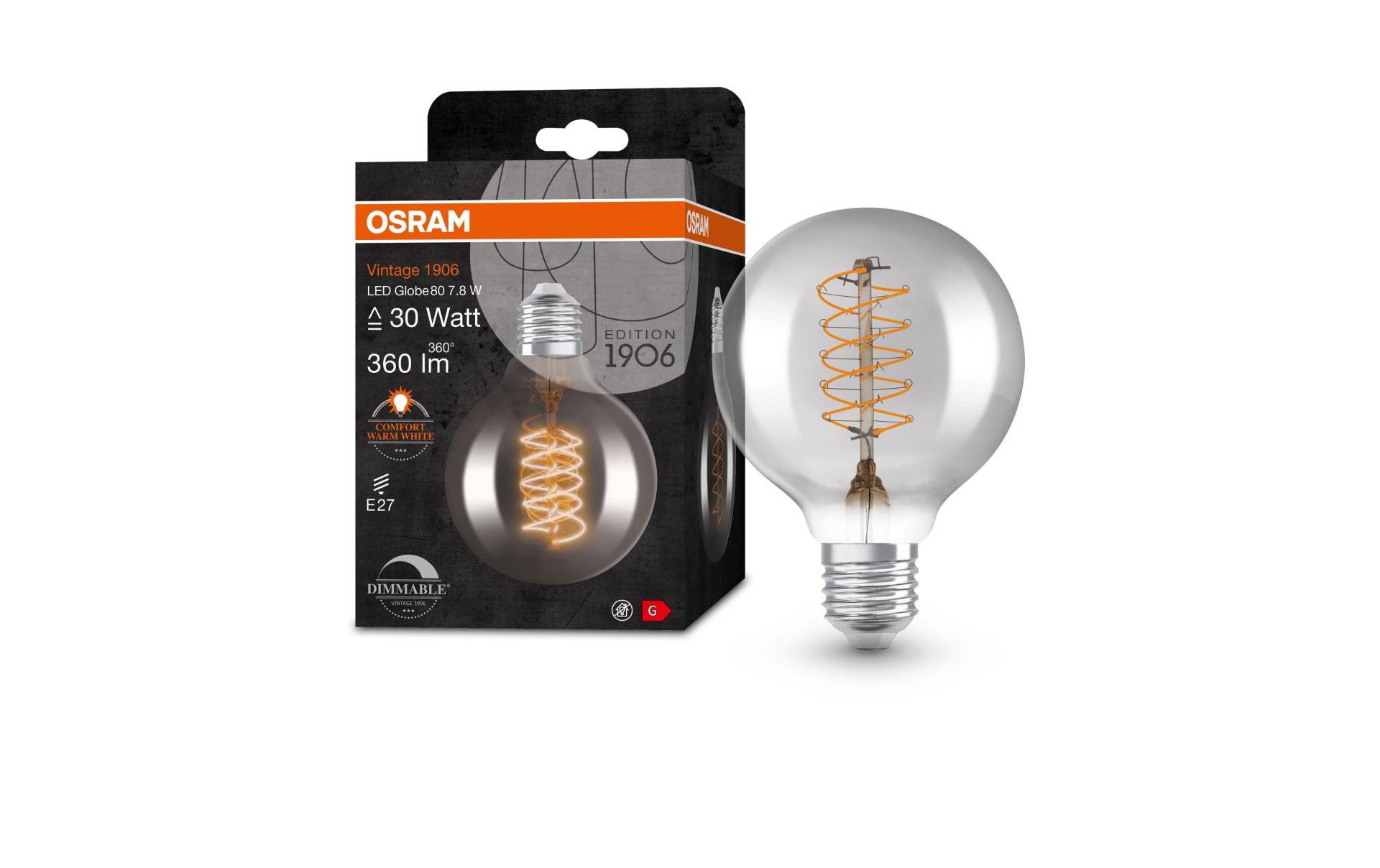 Osram LED-Leuchtmittel »Vintage 1906 Globe80, 7.8W, E27, Warmweiss«, E27, 1 St., Warmweiss von Osram