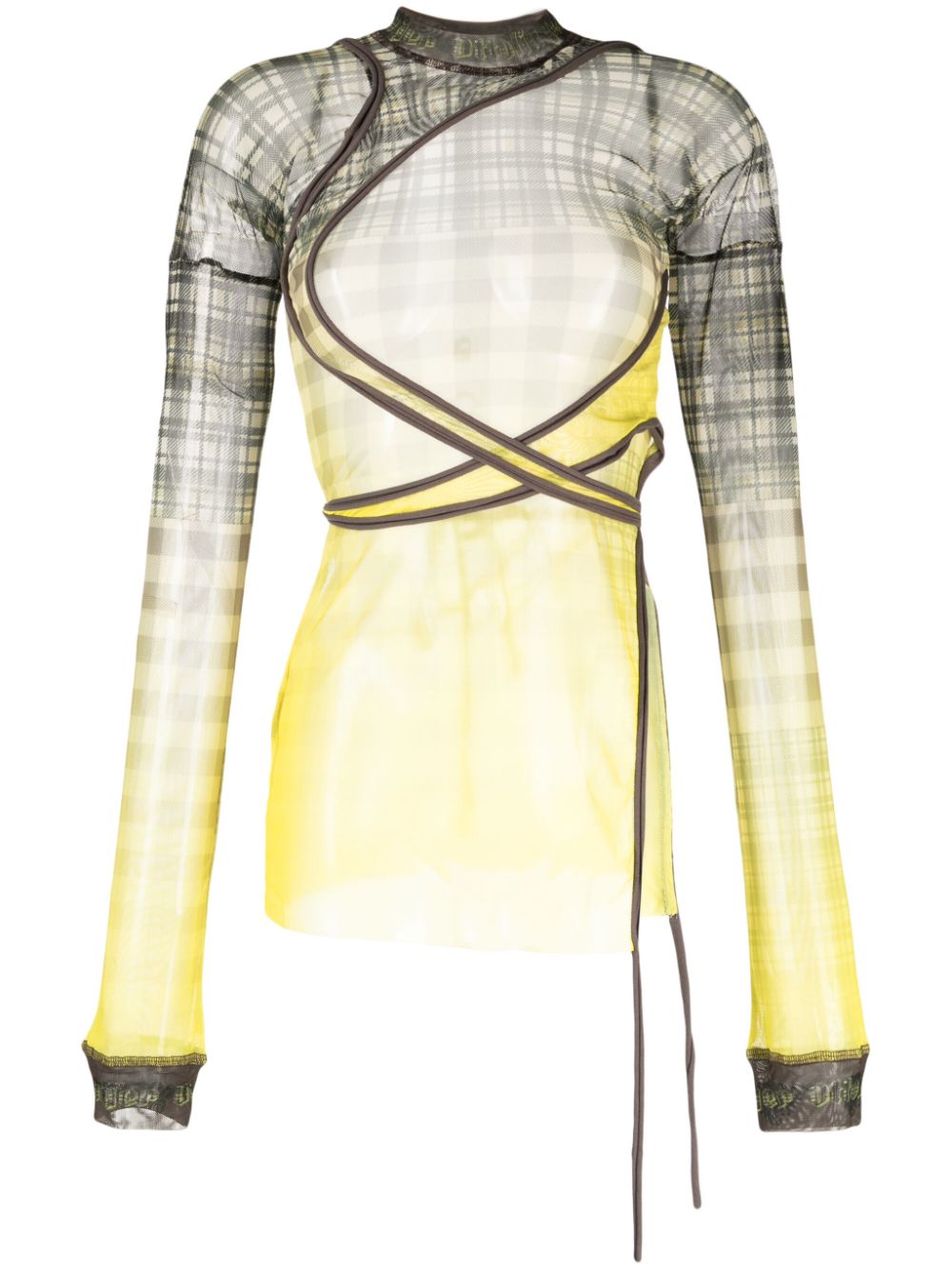 Ottolinger plaid-check semi-sheer T-shirt - Yellow von Ottolinger