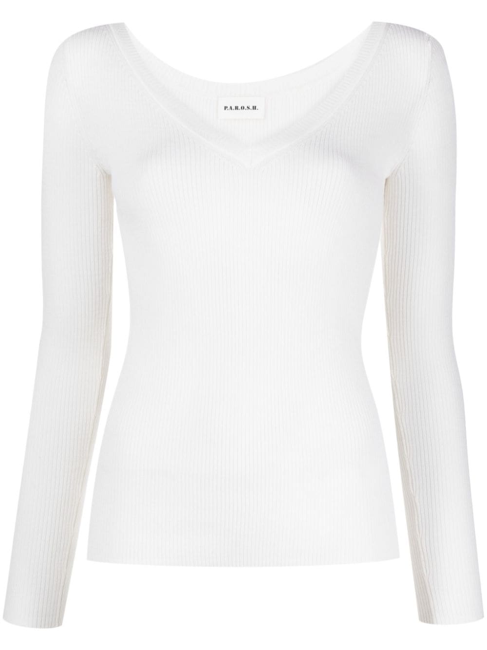 P.A.R.O.S.H. V-neck ribbed-knit wool jumper - White von P.A.R.O.S.H.