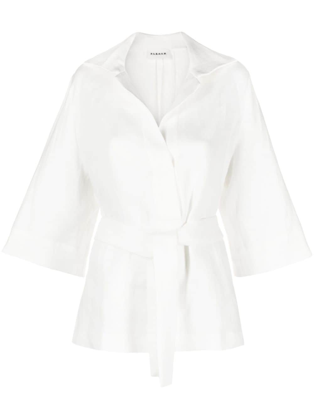 P.A.R.O.S.H. belted linen blouse - White von P.A.R.O.S.H.
