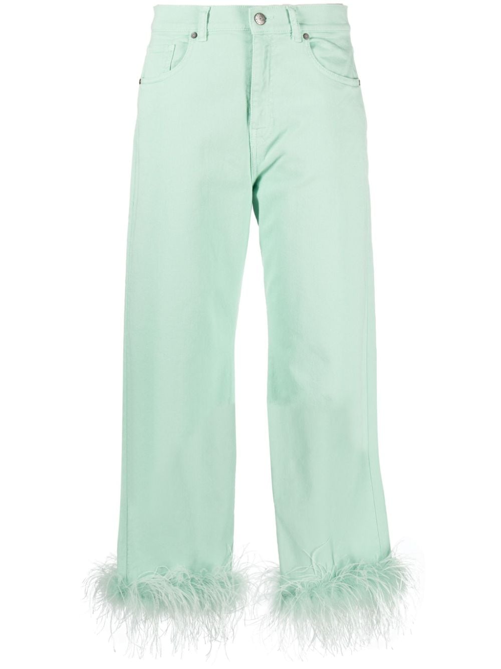 P.A.R.O.S.H. feather-trim stretch-cotton jeans - Green von P.A.R.O.S.H.