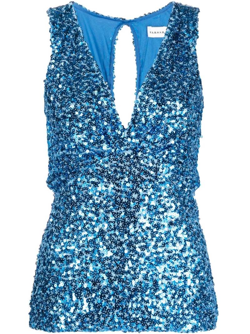 P.A.R.O.S.H. sequinned sleeveless top - Blue von P.A.R.O.S.H.