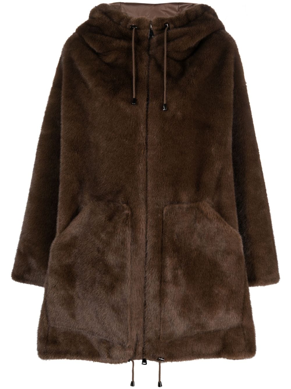 P.A.R.O.S.H. zipped-up shearling hooded coat - Brown von P.A.R.O.S.H.