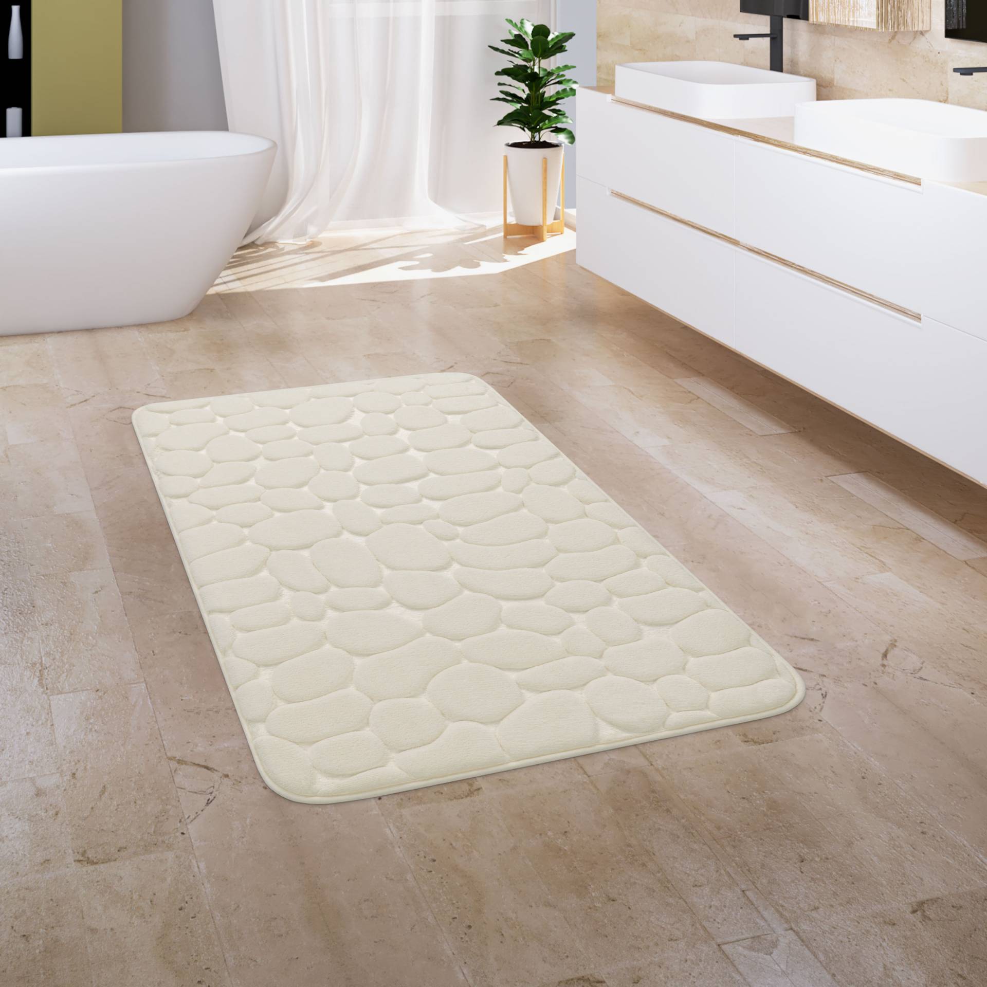 Paco Home Badematte »Corby 256«, Höhe 13 mm, fussbodenheizungsgeeignet, Badteppich, Uni Farben, Motiv Steine, Hoch-Tief Effekt von PACO HOME