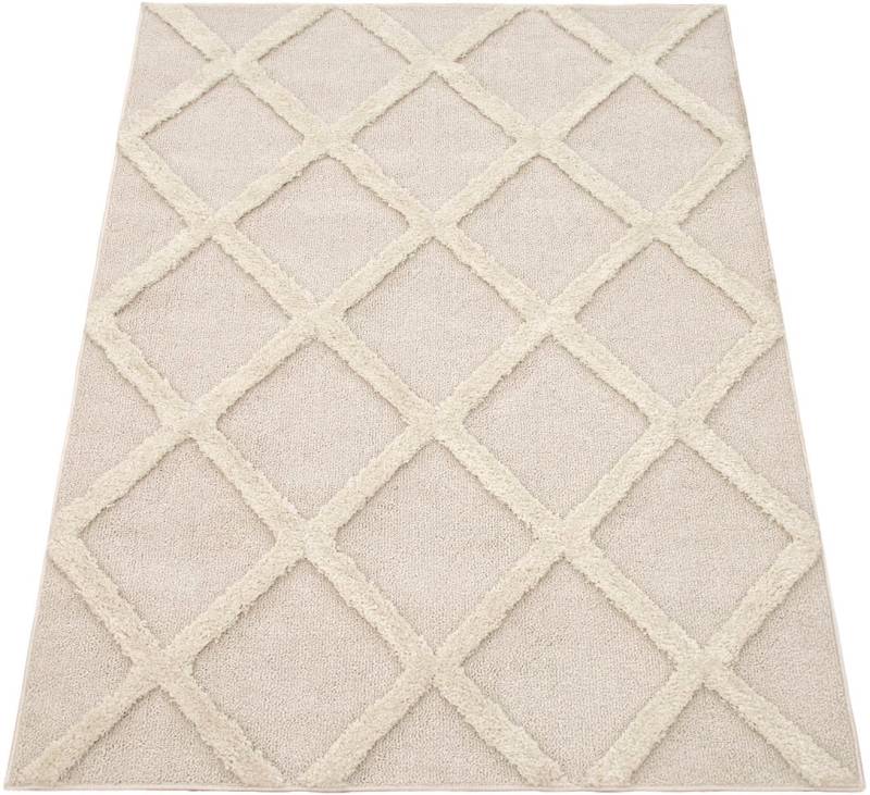 Paco Home Hochflor-Teppich »Genua 745«, rechteckig, 34 mm Höhe, Uni-Farben, Hoch-Tief Effekt, modernes Design, Rauten, weicher Flor von PACO HOME
