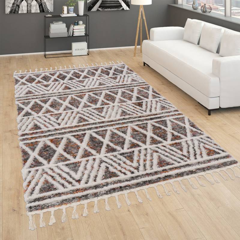 Paco Home Hochflor-Teppich »Monza 652«, rechteckig, 34 mm Höhe, meliert, Rauten Muster, 3D-Effekt, mit Fransen von PACO HOME