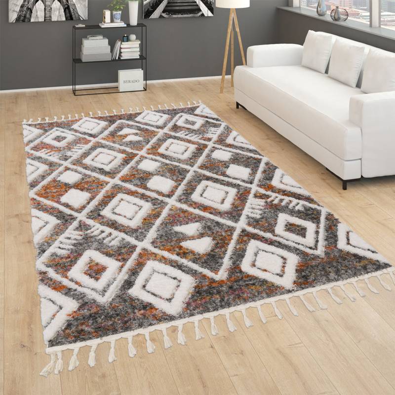 Paco Home Hochflor-Teppich »Monza 654«, rechteckig, 34 mm Höhe, meliert, Rauten Muster, 3D-Effekt, mit Fransen von PACO HOME