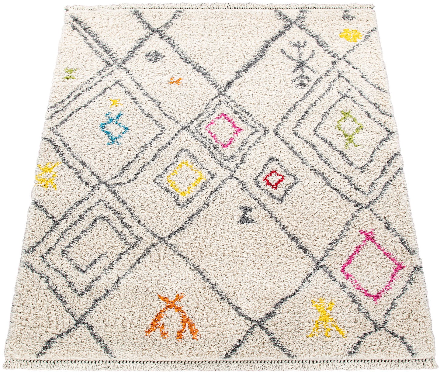Paco Home Hochflor-Teppich »Wooly 284«, rechteckig, 39 mm Höhe, Berber Design, Rauten Motiv, weich & kuschelig, mit Fransen Paco Home Hochflor-Teppich »Wooly 284«, rechteckig, 39 mm Höhe, Berber Design, Rauten Motiv, weich & kuschelig, mit Fransen von PACO HOME
