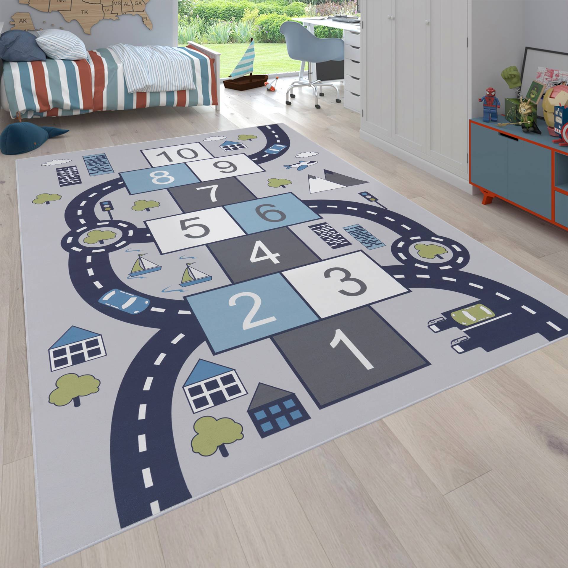 Paco Home Kinderteppich »Bino 565«, rechteckig, 4 mm Höhe, Kurzflor, Strassen-Spiel-Teppich & Spielmotiv Hüpfkästchen Paco Home Kinderteppich »Bino 565«, rechteckig, 4 mm Höhe, Kurzflor, Strassen-Spiel-Teppich & Spielmotiv Hüpfkästchen von PACO HOME