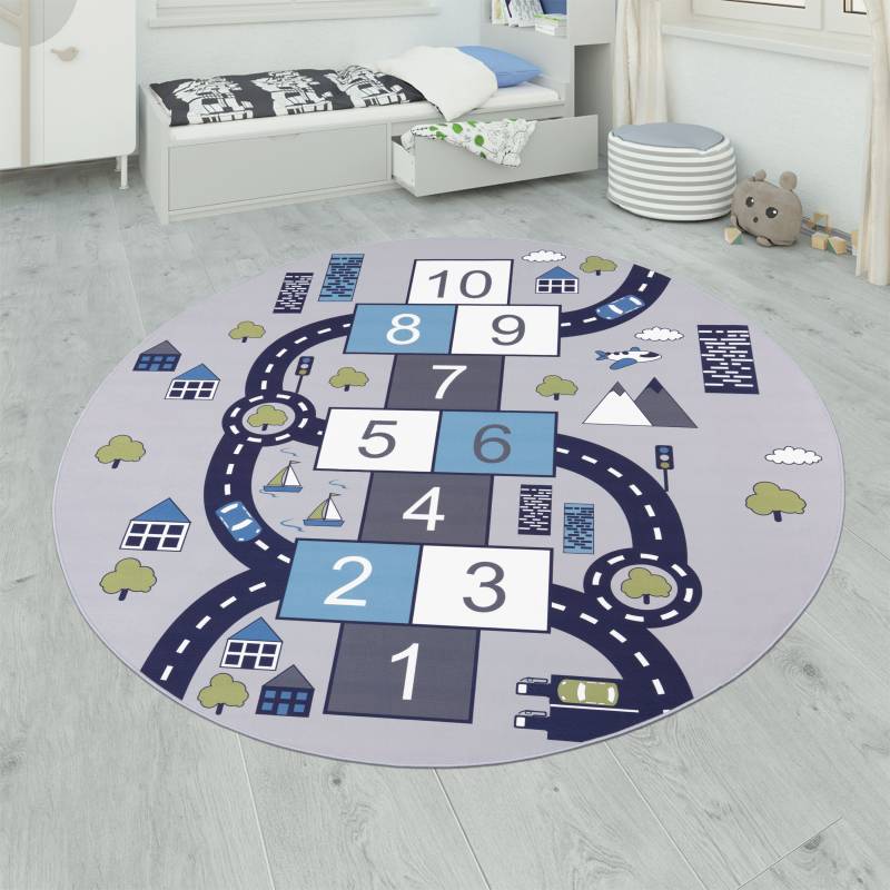 Paco Home Kinderteppich »Bino 565«, rund, 4 mm Höhe, Kurzflor, Strassen-Spiel-Teppich & Spielmotiv Hüpfkästchen von PACO HOME