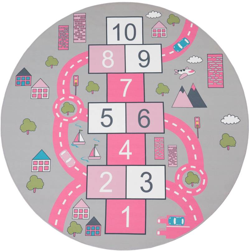 Paco Home Kinderteppich »Bino 569«, rund, 4 mm Höhe, Kurzflor, Strassen-Spiel-Teppich & Spielmotiv Hüpfkästchen von PACO HOME