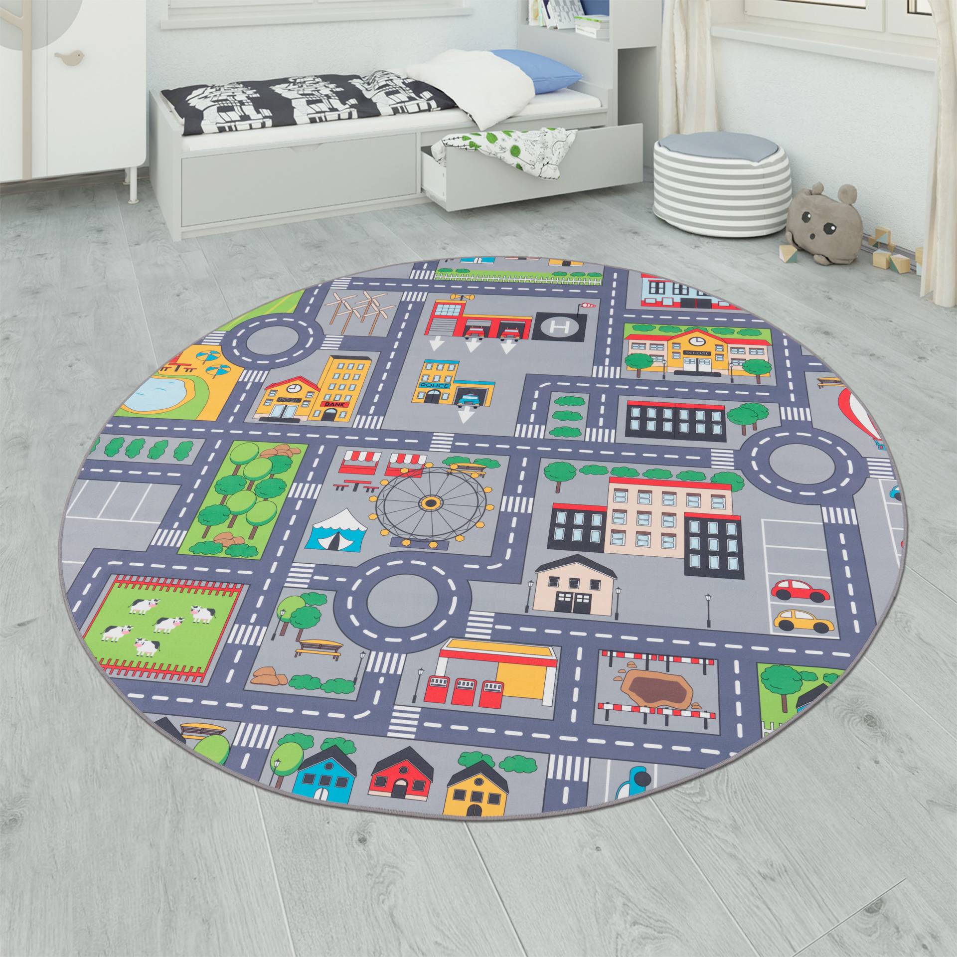 Paco Home Kinderteppich »Bino 576«, rund, Kurzflor, Strassen-Spiel-Teppich, Kinderzimmer von PACO HOME