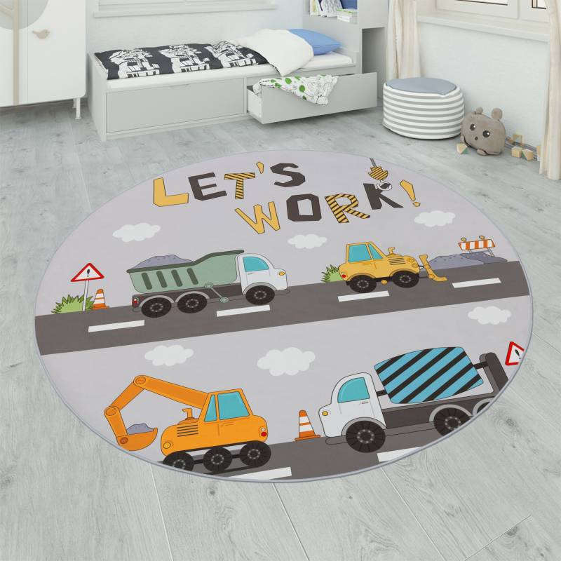 Paco Home Kinderteppich »Bino 578«, rund, 4 mm Höhe, Spielteppich, Motiv Autos & Baustelle, Kinderzimmer von PACO HOME
