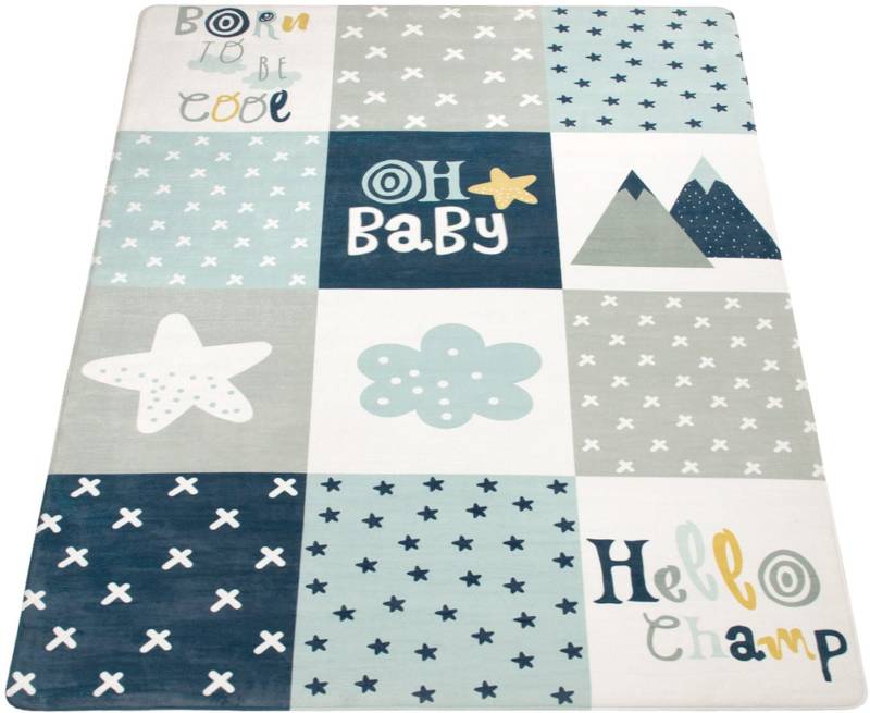 Paco Home Kinderteppich »Chicos 554«, rechteckig, 2 mm Höhe, Flachgewebe, mit Schriftzug & Regenbogen oder Sternen, Pastell-Farben von PACO HOME