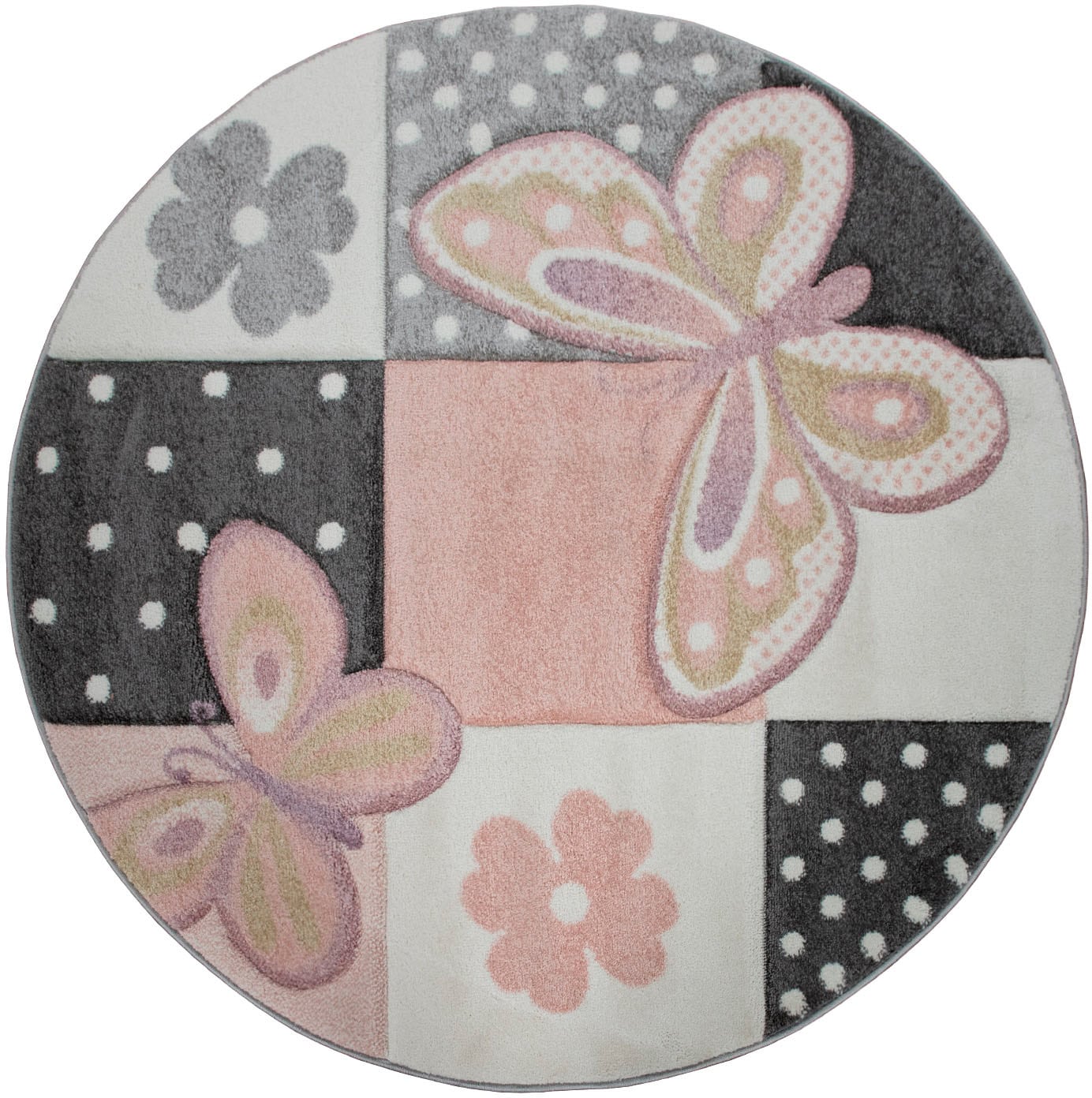 Paco Home Kinderteppich »Cosmo 220«, rund, 18 mm Höhe, 3D-Design, Patchwork Muster, niedliches Motiv Schmetterlinge & Punkte Paco Home Kinderteppich »Cosmo 220«, rund, 18 mm Höhe, 3D-Design, Patchwork Muster, niedliches Motiv Schmetterlinge & Punkte von PACO HOME