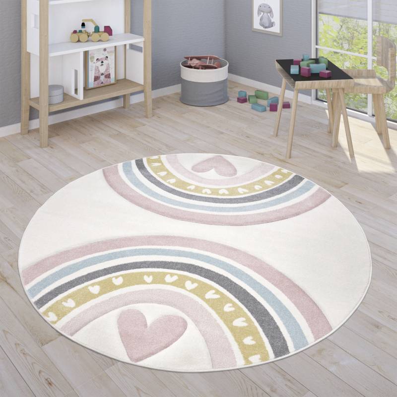 Paco Home Kinderteppich »Cosmos 351«, rund, 16 mm Höhe, Kurzflor, Spielteppich, Motiv Regenbogen & Herz, Kinderzimmer von PACO HOME
