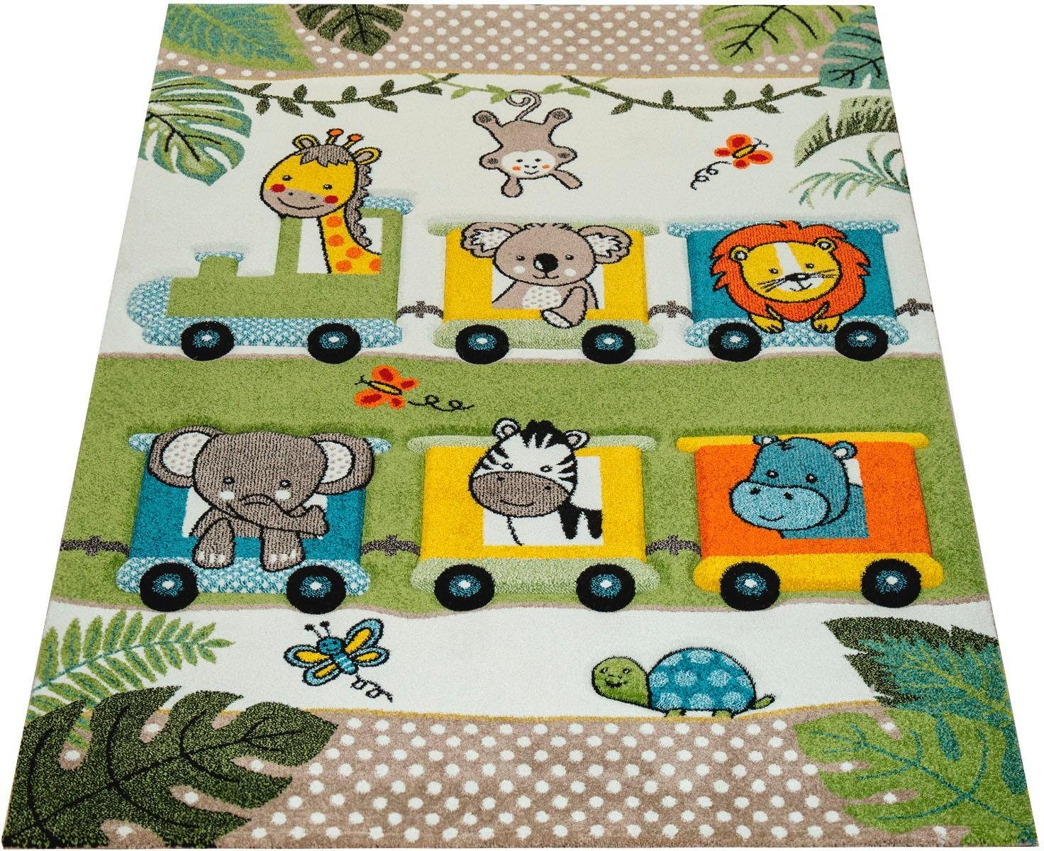 Paco Home Kinderteppich »Diamond 635«, rechteckig, 18 mm Höhe, 3D-Design, Motiv verspielte Zootiere im Zug, Kinderzimmer Paco Home Kinderteppich »Diamond 635«, rechteckig, 18 mm Höhe, 3D-Design, Motiv verspielte Zootiere im Zug, Kinderzimmer von PACO HOME