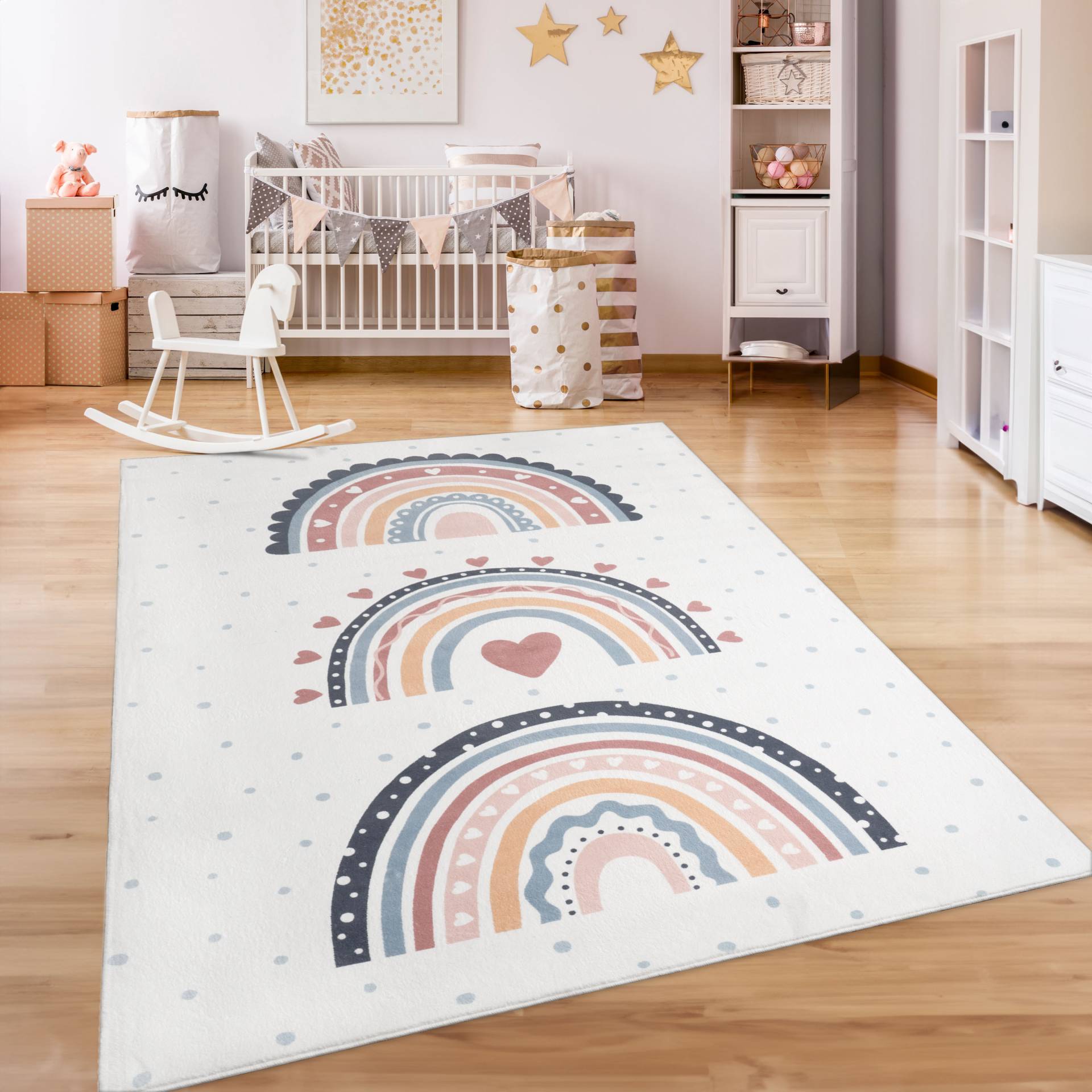 Paco Home Kinderteppich »Eliz 392«, rechteckig, Kurzflor, Spielteppich, Patchwork-Muster, Motiv Punkte & Regenbogen von PACO HOME