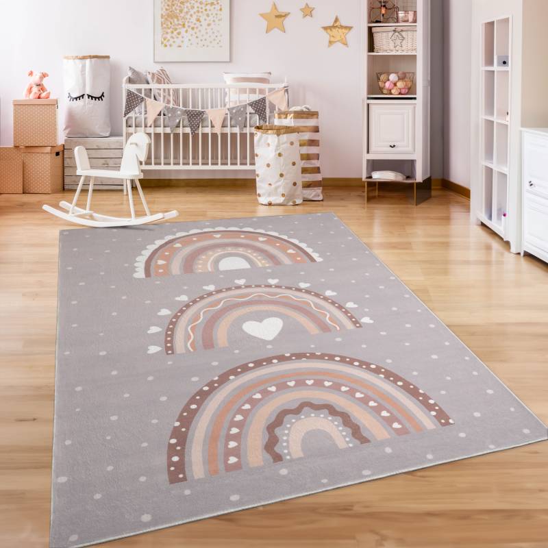 Paco Home Kinderteppich »Eliz 392«, rund, 12 mm Höhe, Kurzflor, Spielteppich, Patchwork-Muster, Motiv Punkte & Regenbogen von PACO HOME