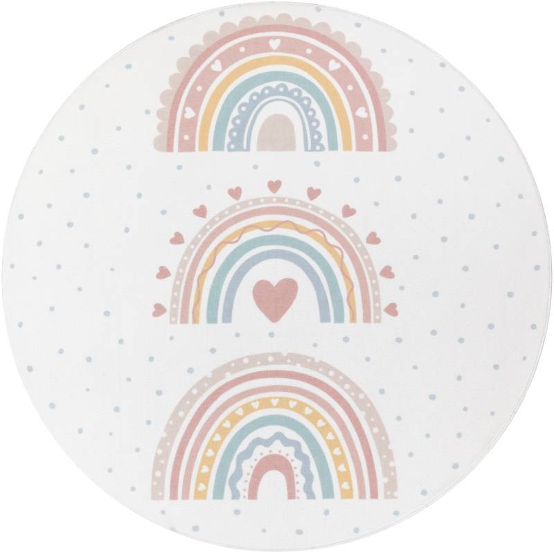 Paco Home Kinderteppich »Eliz 392«, rund, 12 mm Höhe, Kurzflor, Spielteppich, Patchwork-Muster, Motiv Punkte & Regenbogen von PACO HOME