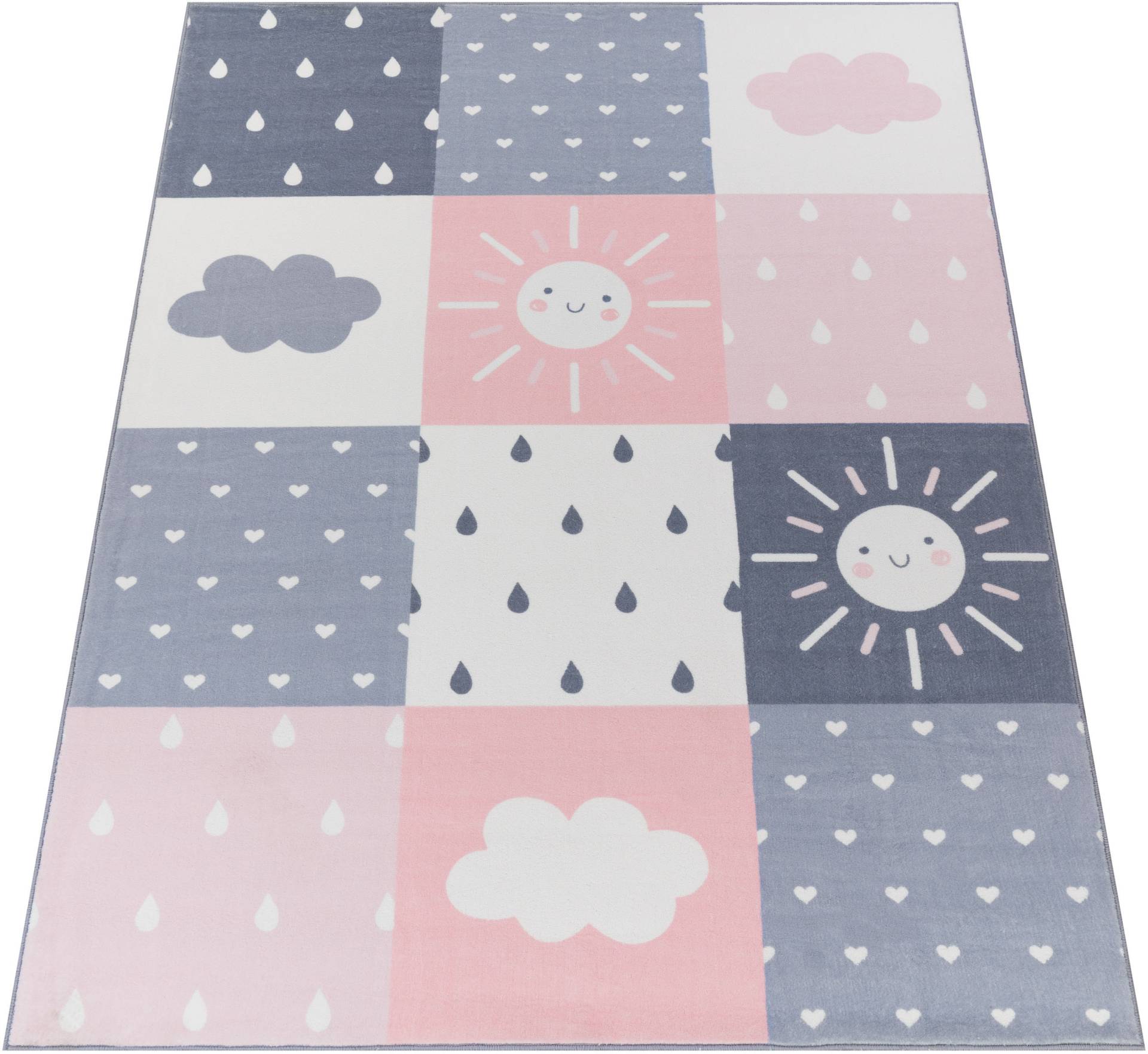 Paco Home Kinderteppich »Eliz 393«, rechteckig, Kurzflor, Spielteppich, Patchwork-Muster, Motiv Sonne, Wolken, Herz von PACO HOME