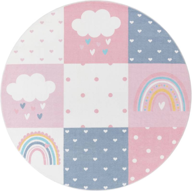 Paco Home Kinderteppich »Eliz 396«, rund, 12 mm Höhe, Spielteppich, Patchwork-Muster, Motiv Regenbogen, Wolke & Herz von PACO HOME