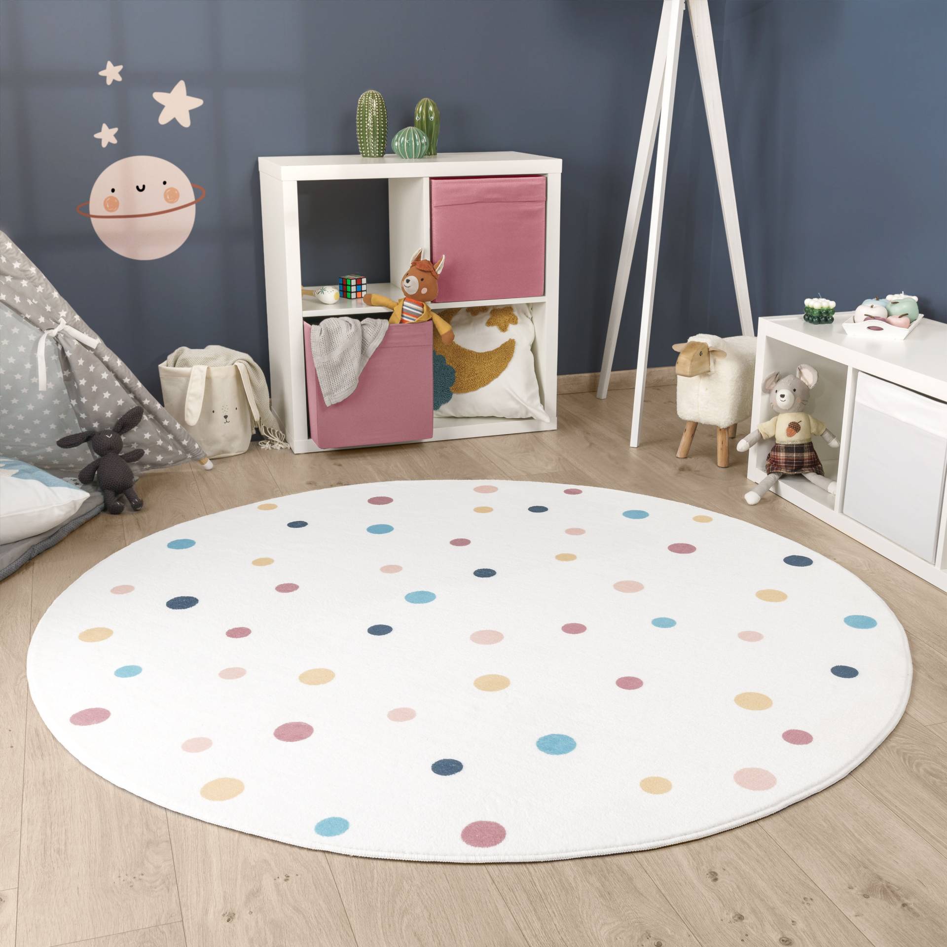 Paco Home Kinderteppich »Niloya 364«, rund, 12 mm Höhe, Spielteppich, Kurzflor, bedruckt, gepunktet, waschbar Paco Home Kinderteppich »Niloya 364«, rund, 12 mm Höhe, Spielteppich, Kurzflor, bedruckt, gepunktet, waschbar von PACO HOME