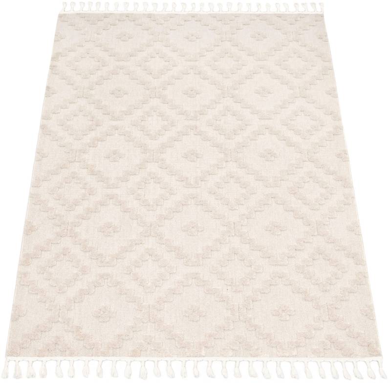 Paco Home Teppich »Auckland 293«, rechteckig, 21 mm Höhe, Kurzflor, Uni Farben, Rauten Design, Hoch-Tief-Effekt, mit Fransen von PACO HOME