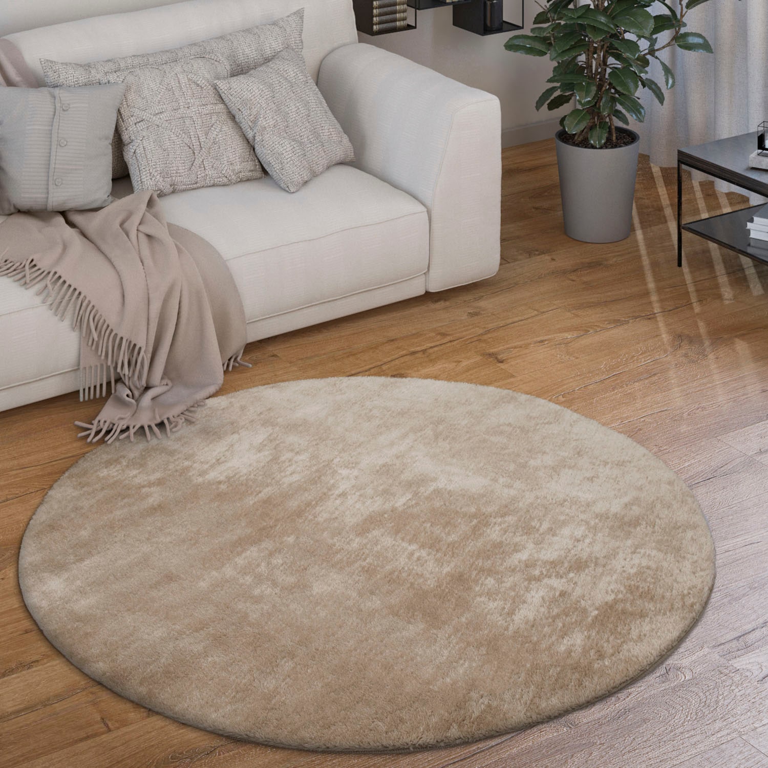 Paco Home Teppich »Cadiz 630«, rund, 14 mm Höhe, Kurzflor, Uni-Farben, besonders weich, waschbar, Wohnzimmer Paco Home Teppich »Cadiz 630«, rund, 14 mm Höhe, Kurzflor, Uni-Farben, besonders weich, waschbar, Wohnzimmer von PACO HOME