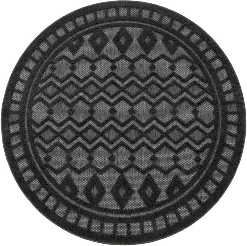 Paco Home Teppich »Livorno 671«, rund, 14 mm Höhe, Uni-Farben, Scandi, Rauten Muster, Hoch-Tief Effekt, Outdoor geeignet von PACO HOME