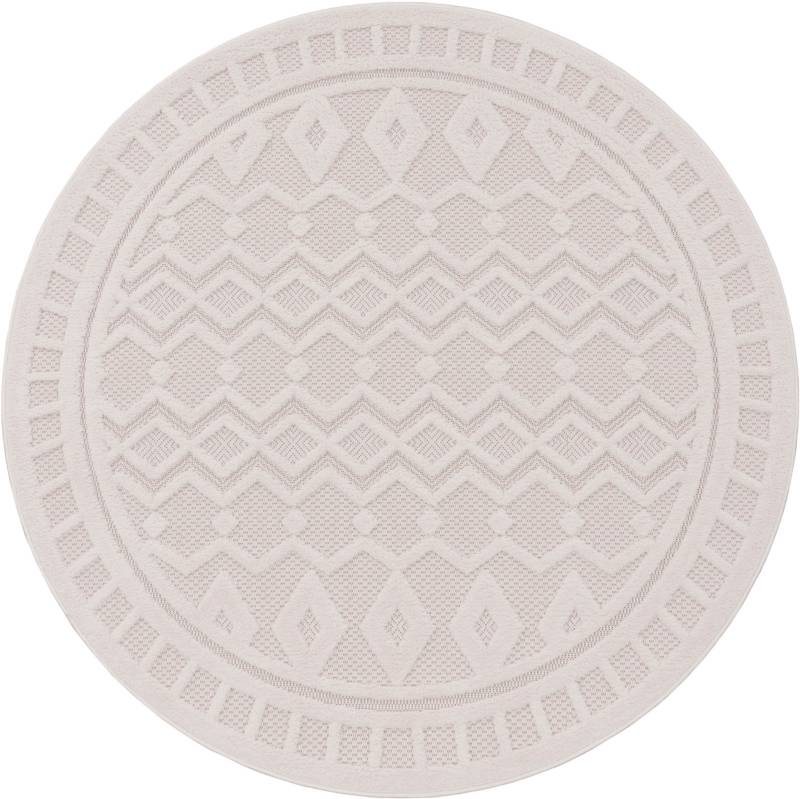 Paco Home Teppich »Livorno 671«, rund, 14 mm Höhe, Uni-Farben, Scandi, Rauten Muster, Hoch-Tief Effekt, Outdoor geeignet von PACO HOME