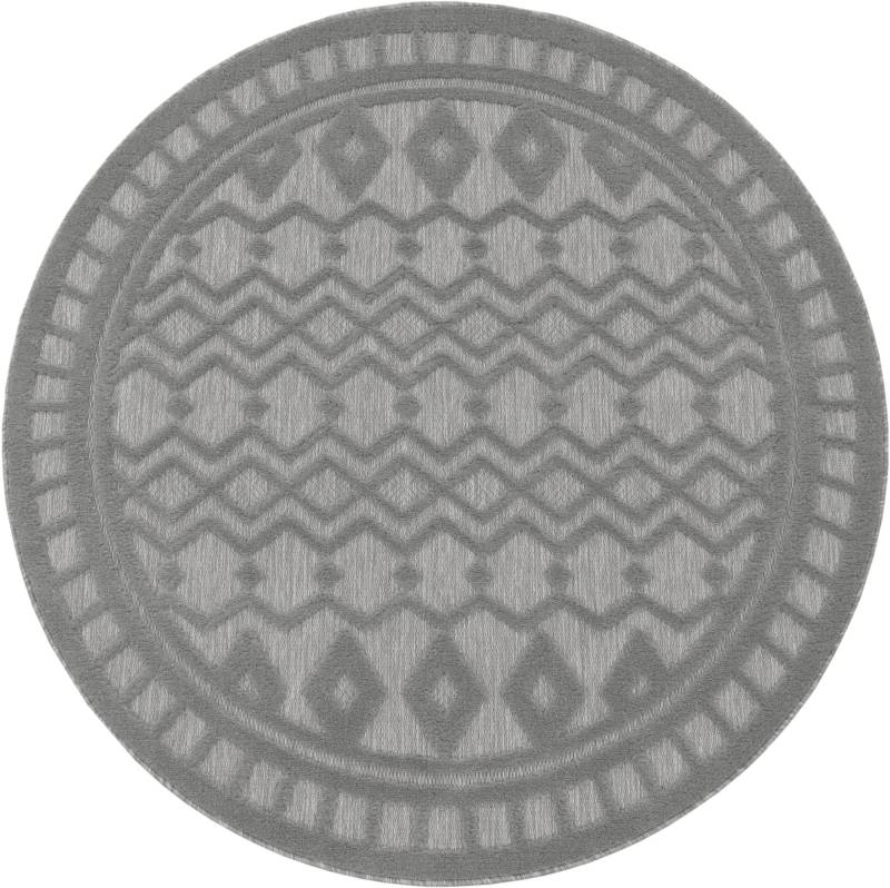 Paco Home Teppich »Livorno 671«, rund, 14 mm Höhe, Uni-Farben, Scandi, Rauten Muster, Hoch-Tief Effekt, Outdoor geeignet von PACO HOME