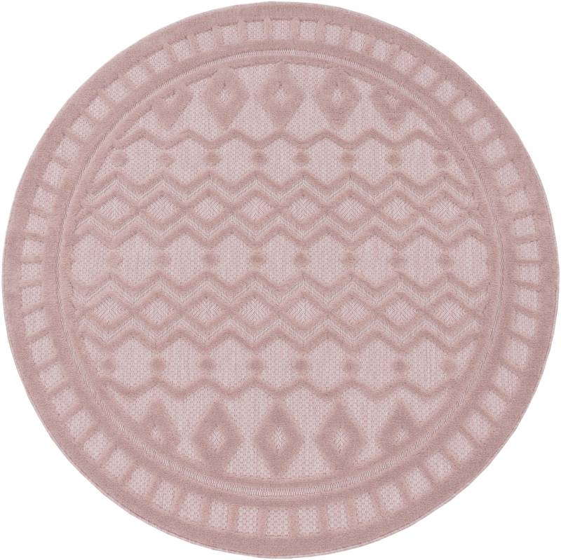 Paco Home Teppich »Livorno 671«, rund, 14 mm Höhe, Uni-Farben, Scandi, Rauten Muster, Hoch-Tief Effekt, Outdoor geeignet von PACO HOME