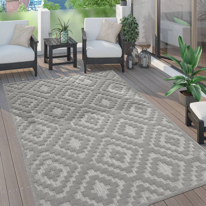 Paco Home Teppich »Livorno 672«, rechteckig, 14 mm Höhe, Uni-Farben, Scandi, Rauten Muster, Hoch-Tief Effekt, Outdoor geeignet von PACO HOME