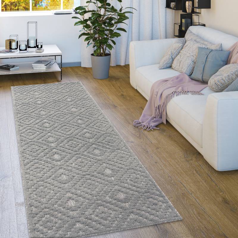 Paco Home Teppich »Livorno 672«, rechteckig, 14 mm Höhe, Uni-Farben, Scandi, Rauten Muster, Hoch-Tief Effekt, Outdoor geeignet von PACO HOME
